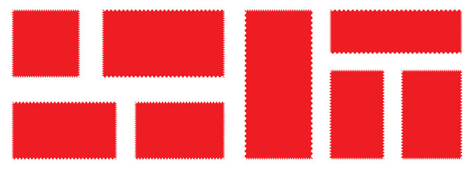 Postage stamp borders set vector. Wavy edge frame or shape. Set of frames in shape of squares and rectangles of various sizes with zigzag edge. Set of frames with zigzag edge, scallop edge .