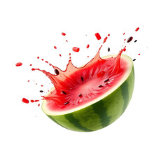 Watermelon Slice Burst with Seeds and Juice – Isolated on White background