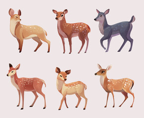 Obraz premium vector illustration of a set of deer