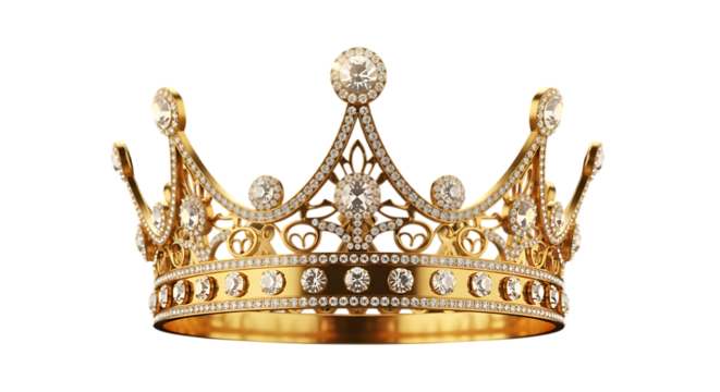 Luxurious golden crown adorned with sparkling diamonds isolated on transparent background - Powered by Adobe