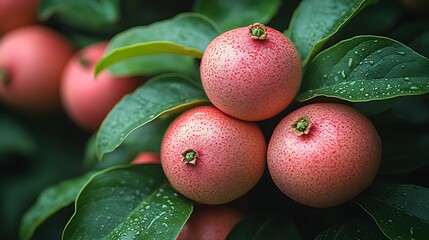Pink berries cluster on branch