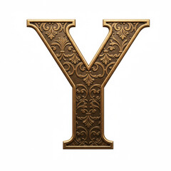 Bronze letter Y with pattern on solid white background