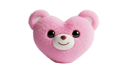 Cute pink heart shaped teddy bear face isolated on transparent background