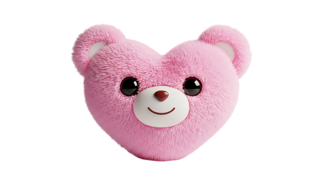 Cute pink heart shaped teddy bear face isolated on transparent background