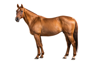  a full body image of a chestnut horse with a gloss isolated on white background PNG, ai generated