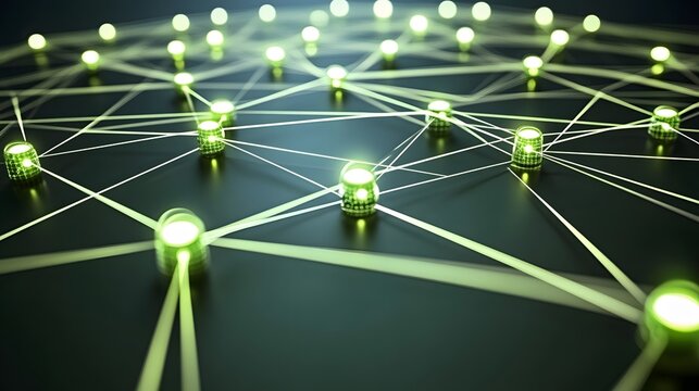 Abstract Network Connection Green Nodes Futuristic Technology