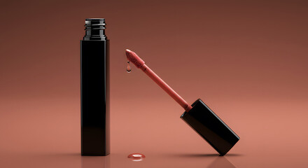 Elegant still life showcasing a bottle of lip gloss and applicator against a studio backdrop, beauty and cosmetics