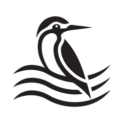 Perched Kingfisher Bird Branch Logo Design