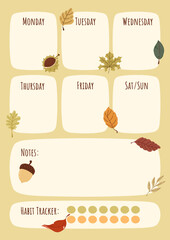 Autumn weekly Planner with Habit Tracker and Notes