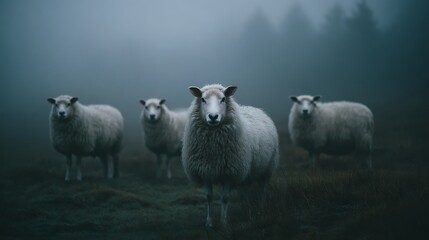 Obraz premium Sheep herd misty morning.