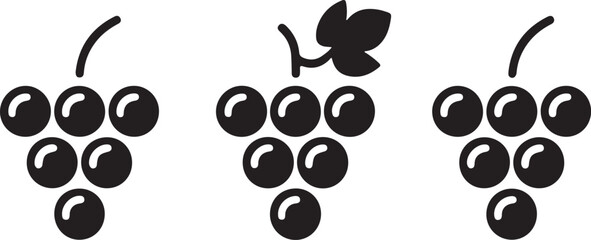 Three bunches of grapes with leaves isolated on white background