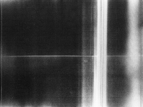Old film texture with scratches, noise and glitch shapes. Realistic overlay film texture in black-white, dust and grain.
