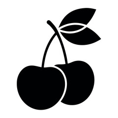 Minimalist cherry fruit silhouette with green leaves design