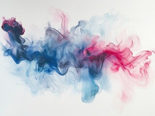 Fototapeta premium Abstract ink composition with flowing, liquid-like patterns in vibrant blues and reds, spreading across a white canvas.