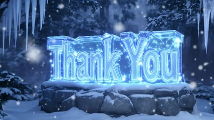 Illuminated Thank You Text Displayed in a Snowy Winter Forest Scene - Powered by Adobe