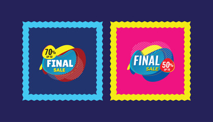 Colorful Final Sale Banner Design with Discount Labels – Up to 70% Off. Flat Style Final Sale Promotion Tag.
Colorful Marketing Sale Banner for Online Shopping.

