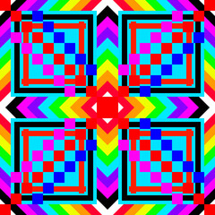 Colorful seamless geometric square pattern with pixel art and mosaic style background