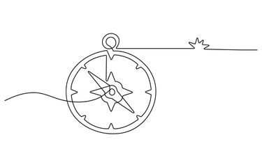 Continuous one line drawing of compass. Single line drawing illustration of navigate. Compass concept vector art. Doodle line illustration.