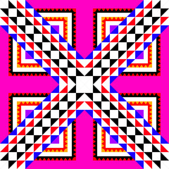 Seamless geometric cross pattern with squares in a bold racing flag style design
