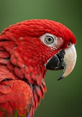 Fototapeta premium Close-up of a vibrant red macaw's head and plumage.