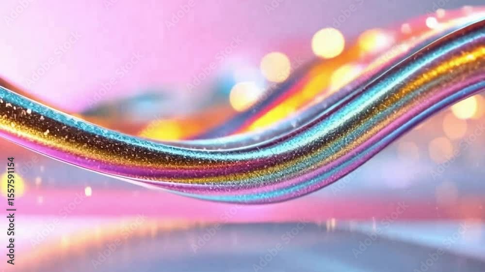 Poster vibrant ribbon: abstract flowing ribbon of vibrant colors with bokeh lighting effects.