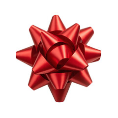 A perfectly formed red satin gift bow on  transparent background