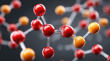 3D Render of Biotech Compound Structure with Colorful Molecular Elements