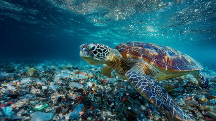 Obraz premium A turtle is swimming in the ocean