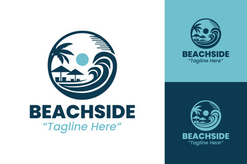 Tropical Beachside Logo with Waves and Sun for Travel and Resort Branding