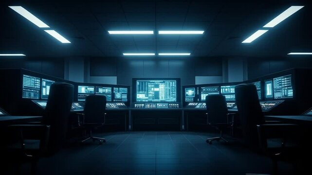 Empty Futuristic Command Center at Night