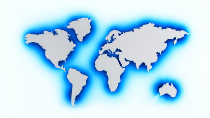 world map with blue lights on white