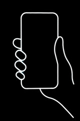 a neon-like outline of a hand holding a smartphone against a black background