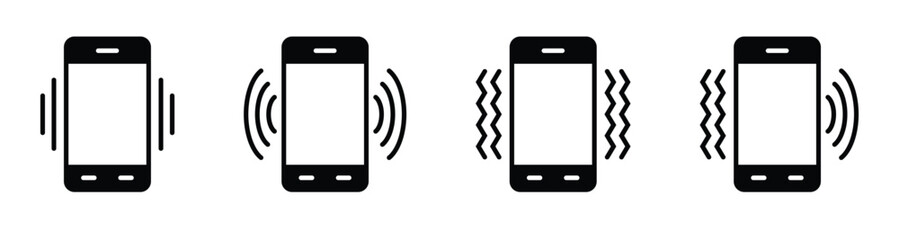 Phone ring and vibration icons. Smartphone sound profile icon set containing silent, sound and vibration mode symbol for app and ui. Transparent PNG and vector illustration.