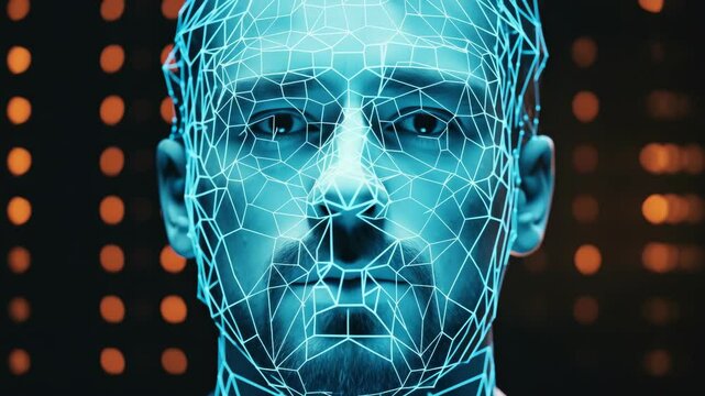 Neural Interface with Man. A man has a computerized interface on his head, suggesting high technology and artificial intelligence capabilities.