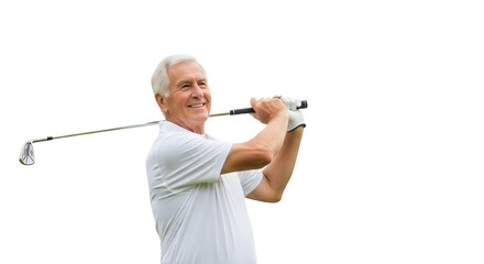 Experienced Senior Golfer Concentrates on Perfecting His Swing During an Outdoor Golf Game