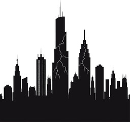 Fototapeta premium Urban new york cityscape vector silhouette with black skyscraper buildings against a sunset sky