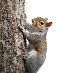 Eastern Gray Squirrel Climbing Tree Trunk Closeup Wildlife Photography white background against transparent Background
