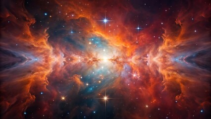 Fototapeta premium Cosmic Nebula with Bright Stars and Fiery Orange and Red Hues