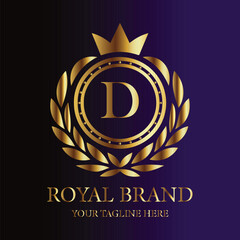 Gold royal brand logo letter D luxury design