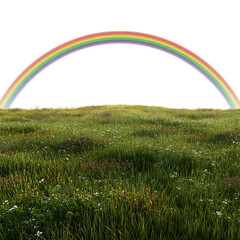 Vibrant Rainbow Over Lush Green Meadow A Serene Landscape white background against transparent Background