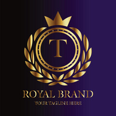 Gold royal brand logo letter T luxury design