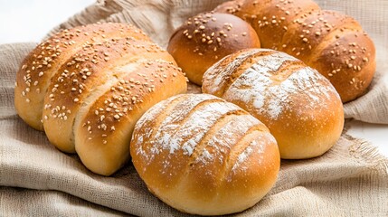 Assorted Artisan Breads: Crusty Loaves and Rolls on Burlap