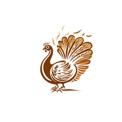 Obraz premium Stylized brown turkey illustration on white background