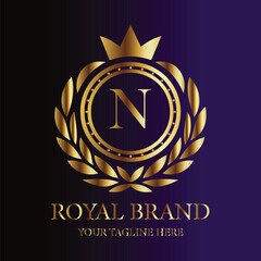 Gold royal brand logo letter N luxury design