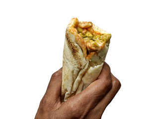 Paneer Shawarma Wrap Held in Hand with Visible Filling