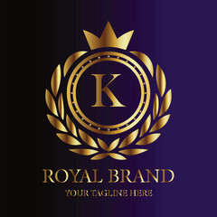 Gold royal brand logo letter K luxury design