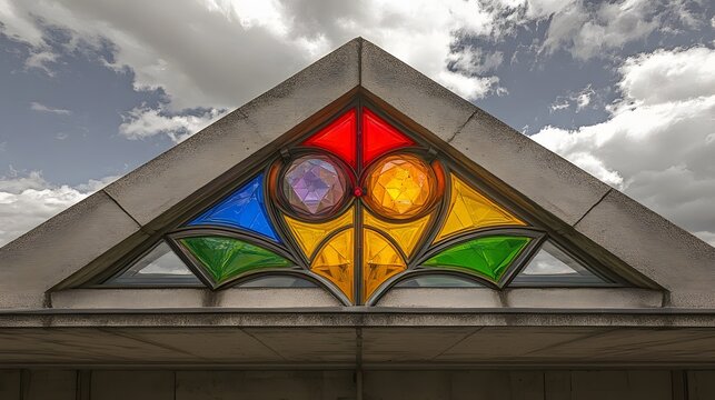Stunning Triangular Stained Glass Window Design in Modern Building