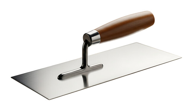 Professional trowel with wooden handle isolated on transparent background