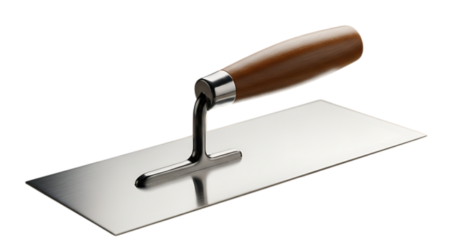 Professional trowel with wooden handle isolated on transparent background