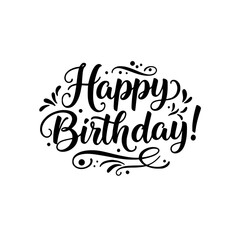 "Happy Birthday!" calligraphic style vector image on transparent background  